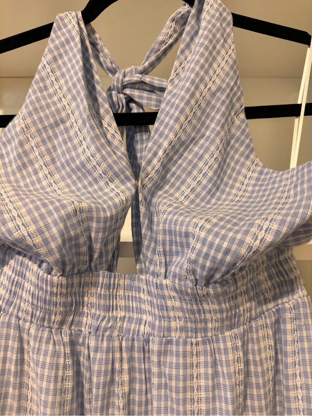 Sleeveless Blue Gingham Halter Maxi Dress.Size Small - Picture 4 of 7